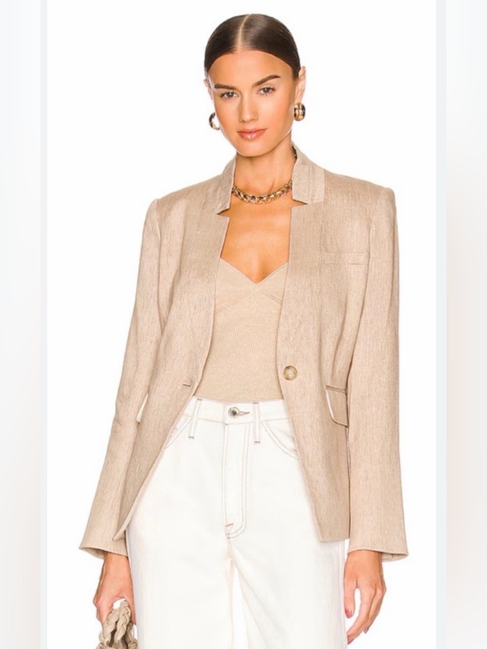 Veronica Beard Linen Blend Upcollar Dickey Blazer in Tanning Size 4